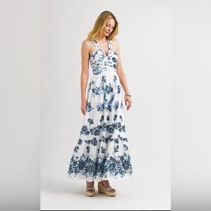 Elegant Blue Floral Maxi Dress